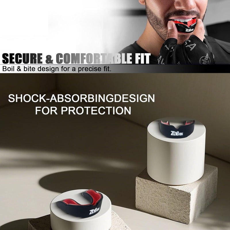ZLYBox Dual-Layer Sports Mouth Guard for Adults & Youth with Case - Dental Protection for Boxing, Football, MMA, Hockey, Basketball, Lacrosse & All Contact Sports (Black red) - Image 5